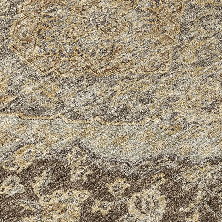 8' Chocolate Beige And Gray Round Oriental Washable Indoor Outdoor Area Rug Photo 9
