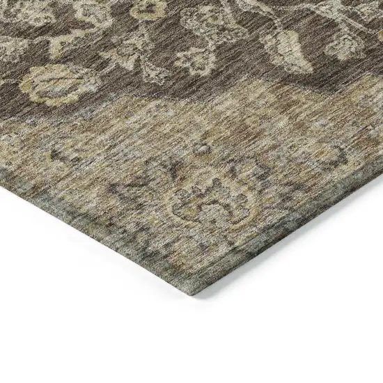 8' Chocolate Beige And Gray Round Oriental Washable Indoor Outdoor Area Rug Photo 4