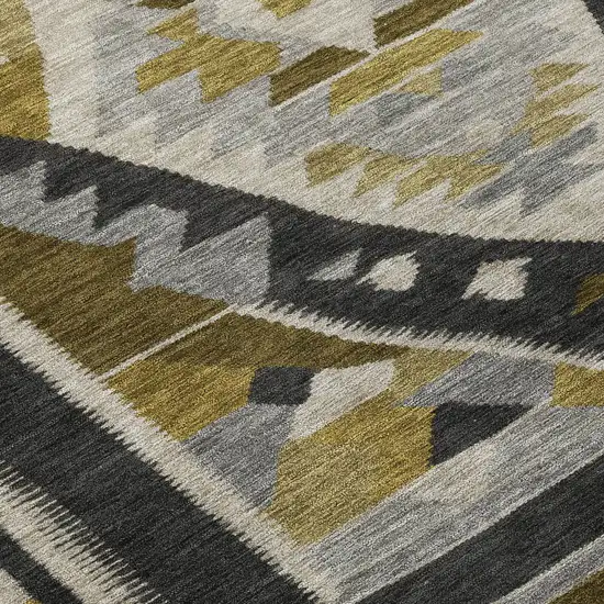 8' Chocolate Beige And Gray Round Tribal Washable Indoor Outdoor Area Rug Photo 9