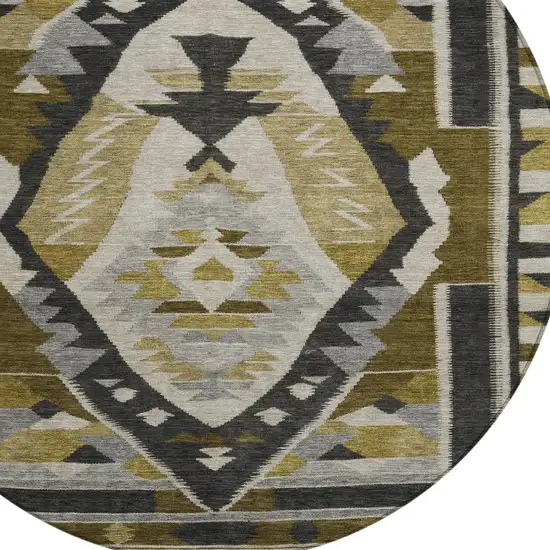 8' Chocolate Beige And Gray Round Tribal Washable Indoor Outdoor Area Rug Photo 8