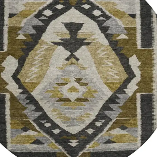 8' Chocolate Beige And Gray Round Tribal Washable Indoor Outdoor Area Rug Photo 4