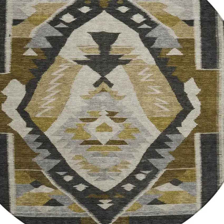 8' Chocolate Beige And Gray Round Tribal Washable Indoor Outdoor Area Rug Photo 4