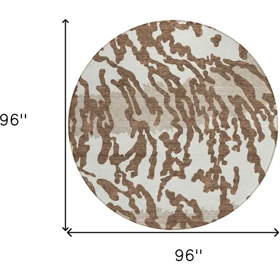 8' Chocolate Beige And Ivory Round Animal Print Washable Indoor Outdoor Area Rug Photo 3
