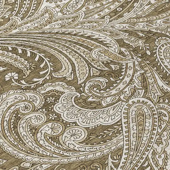 8' Chocolate Beige And Ivory Round Paisley Washable Indoor Outdoor Area Rug Photo 8
