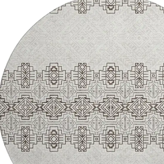 8' Chocolate Beige And Ivory Southwestern Washable Round Rug With UV Protection Photo 2