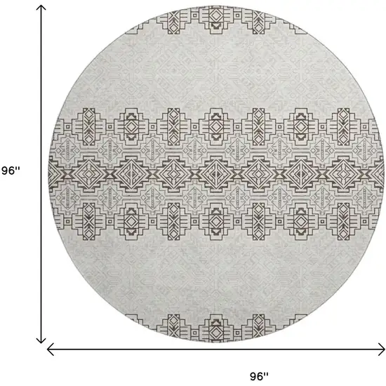 8' Chocolate Beige And Ivory Southwestern Washable Round Rug With UV Protection Photo 9