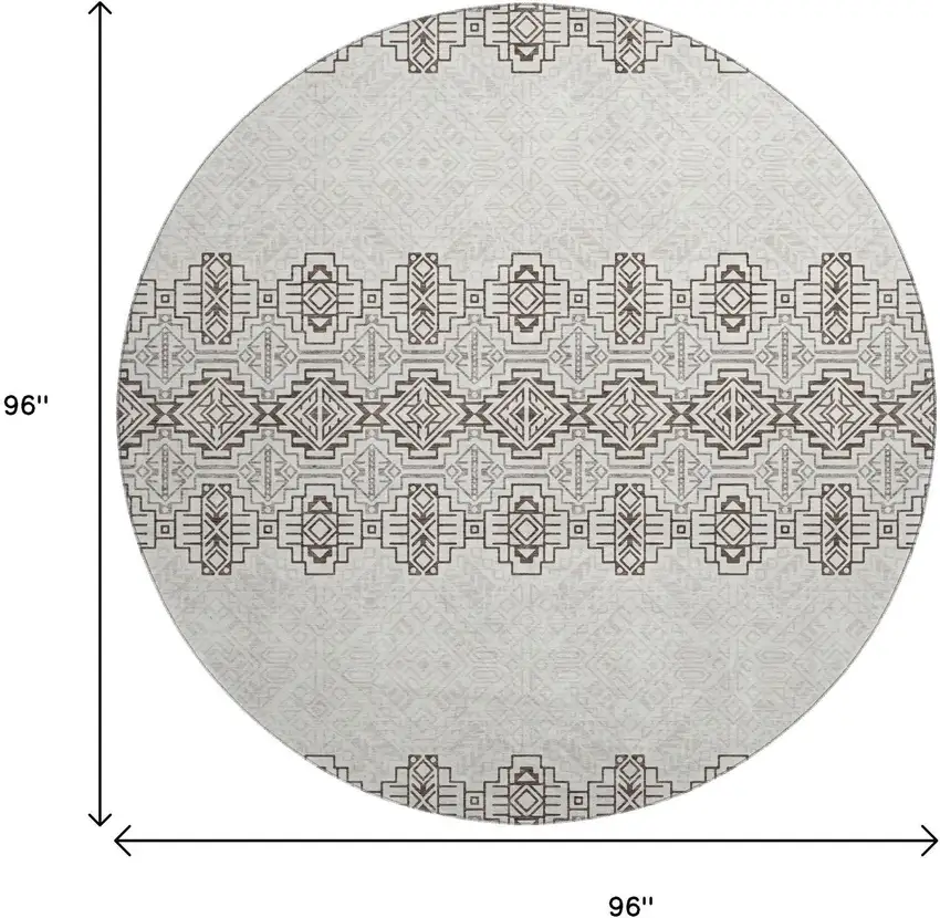 8' Chocolate Beige And Ivory Southwestern Washable Round Rug With UV Protection Photo 9