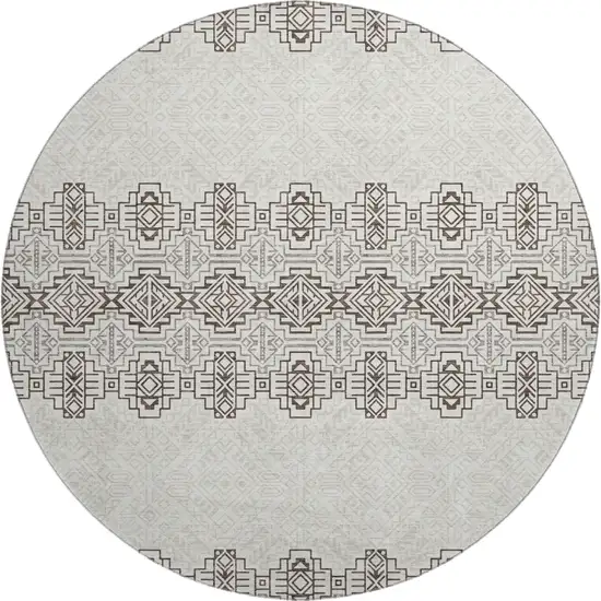 8' Chocolate Beige And Ivory Southwestern Washable Round Rug With UV Protection Photo 1