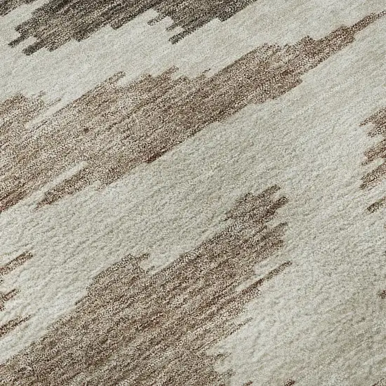 8' Chocolate Beige And Taupe Abstract Washable Round Rug With UV Protection Photo 9