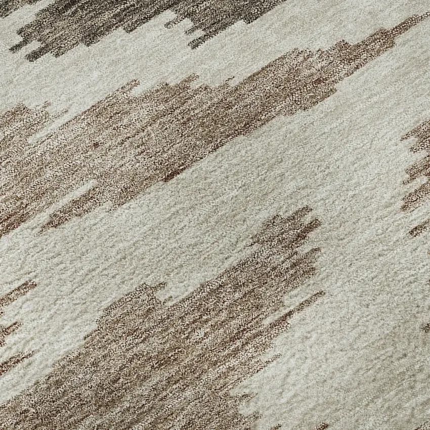 8' Chocolate Beige And Taupe Abstract Washable Round Rug With UV Protection Photo 9