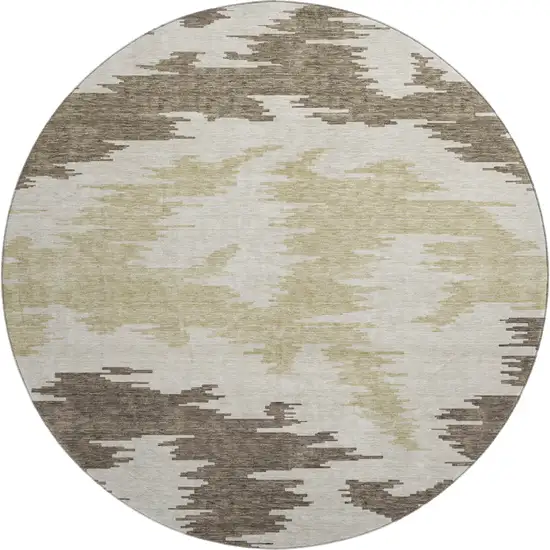 8' Chocolate Beige And Taupe Abstract Washable Round Rug With UV Protection Photo 1