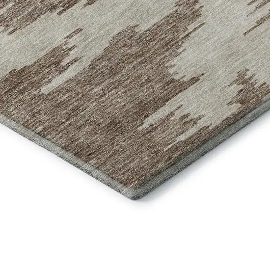 8' Chocolate Beige And Taupe Abstract Washable Round Rug With UV Protection Photo 7