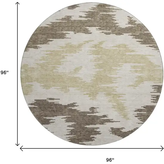 8' Chocolate Beige And Taupe Abstract Washable Round Rug With UV Protection Photo 3