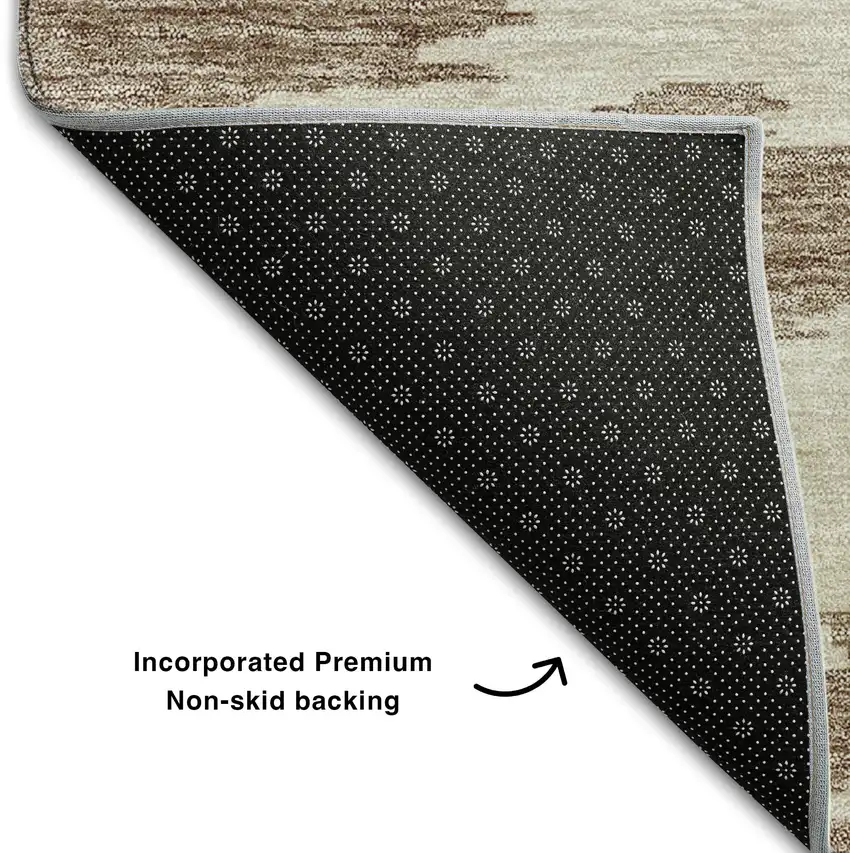 8' Chocolate Beige And Taupe Abstract Washable Round Rug With UV Protection Photo 6