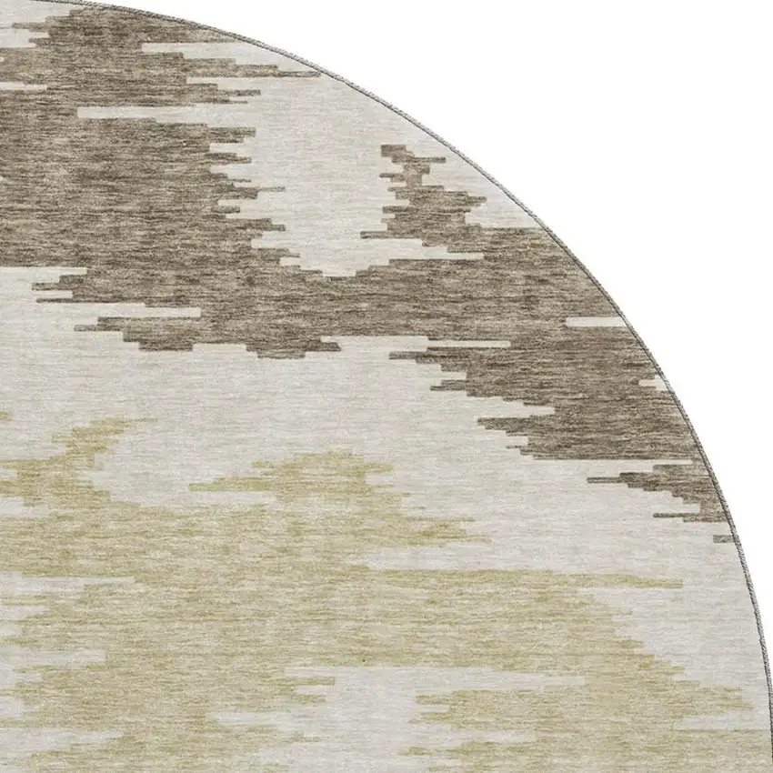 8' Chocolate Beige And Taupe Abstract Washable Round Rug With UV Protection Photo 4