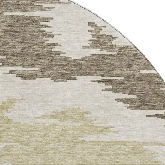 8' Chocolate Beige And Taupe Abstract Washable Round Rug With UV Protection Photo 3