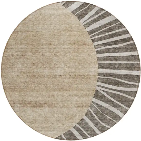 8' Chocolate Beige And Taupe Round Abstract Washable Indoor Outdoor Area Rug Photo 2