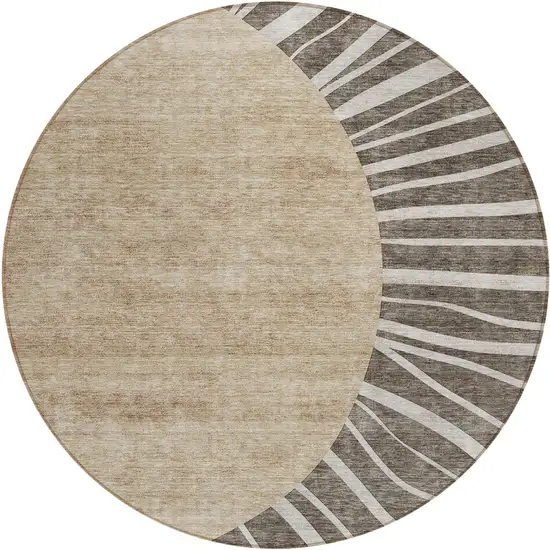 8' Chocolate Beige And Taupe Round Abstract Washable Indoor Outdoor Area Rug Photo 2