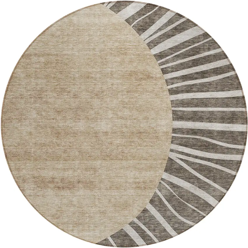 8' Chocolate Beige And Taupe Round Abstract Washable Indoor Outdoor Area Rug Photo 2