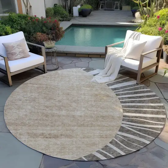 8' Chocolate Beige And Taupe Round Abstract Washable Indoor Outdoor Area Rug Photo 6