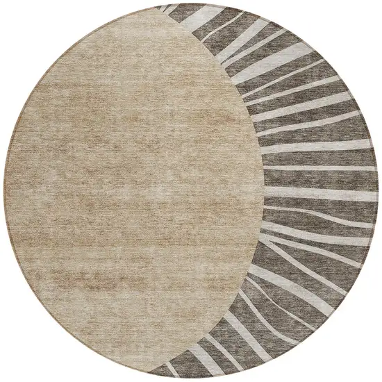 8' Chocolate Beige And Taupe Round Abstract Washable Indoor Outdoor Area Rug Photo 5