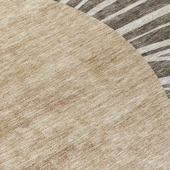 8' Chocolate Beige And Taupe Round Abstract Washable Indoor Outdoor Area Rug Photo 8