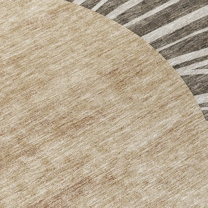 8' Chocolate Beige And Taupe Round Abstract Washable Indoor Outdoor Area Rug Photo 8