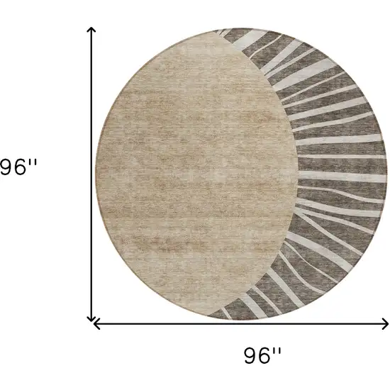 8' Chocolate Beige And Taupe Round Abstract Washable Indoor Outdoor Area Rug Photo 3