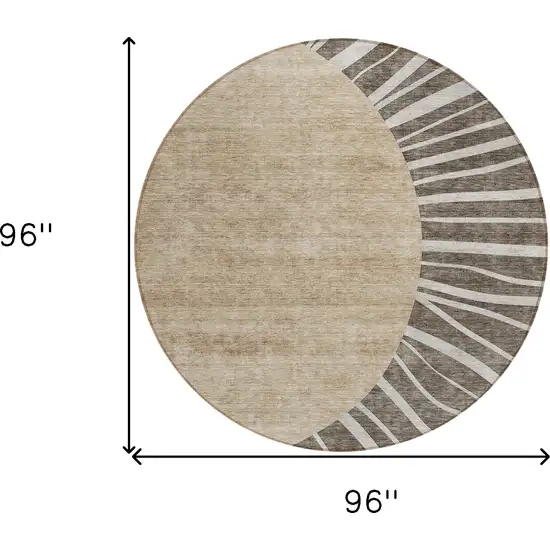 8' Chocolate Beige And Taupe Round Abstract Washable Indoor Outdoor Area Rug Photo 3