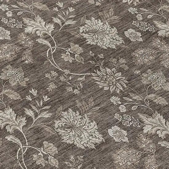 8' Chocolate Beige And Taupe Round Floral Washable Indoor Outdoor Area Rug Photo 8