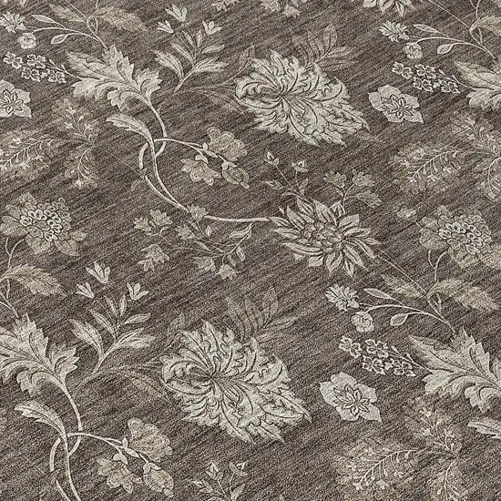 8' Chocolate Beige And Taupe Round Floral Washable Indoor Outdoor Area Rug Photo 8