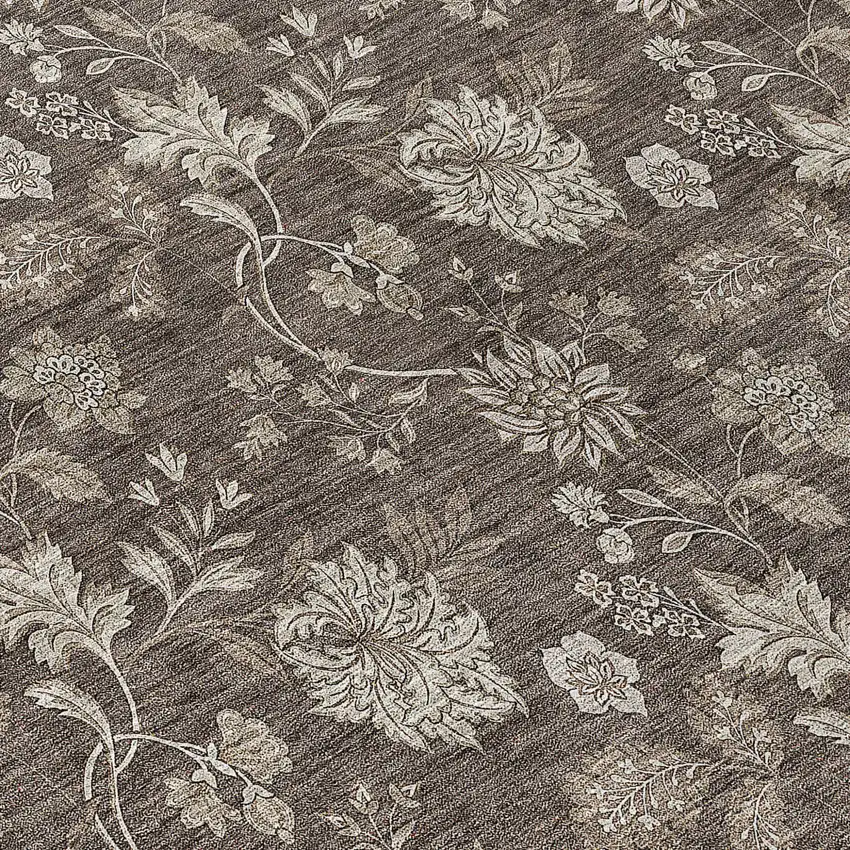 8' Chocolate Beige And Taupe Round Floral Washable Indoor Outdoor Area Rug Photo 8