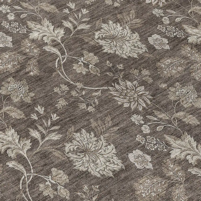 8' Chocolate Beige And Taupe Round Floral Washable Indoor Outdoor Area Rug Photo 8