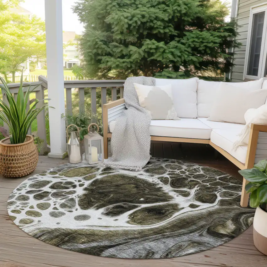 8' Chocolate Beige And Taupe Round Nautical Washable Indoor Outdoor Area Rug Photo 6