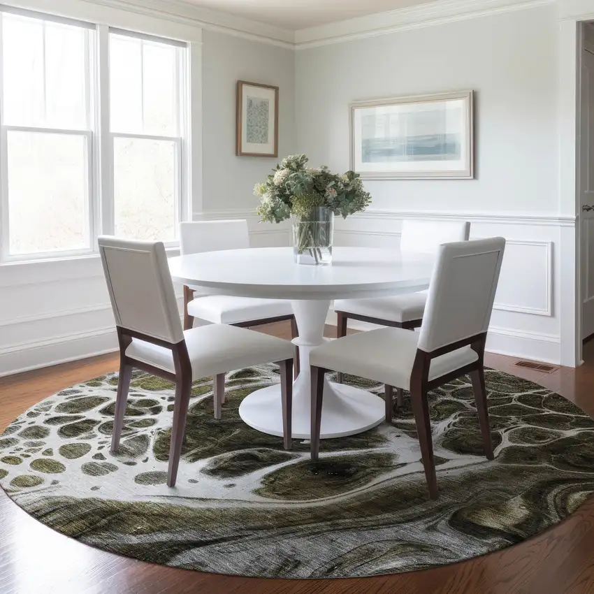 8' Chocolate Beige And Taupe Round Nautical Washable Indoor Outdoor Area Rug Photo 7