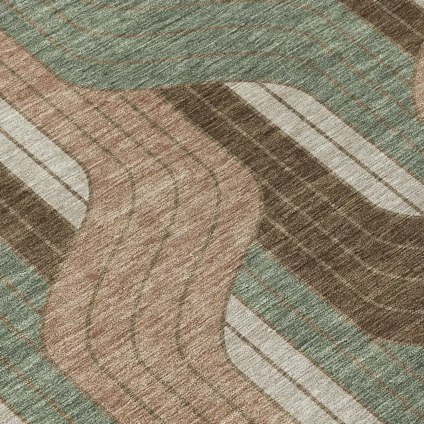 8' Chocolate Beige And Taupe Round Striped Washable Indoor Outdoor Area Rug Photo 9