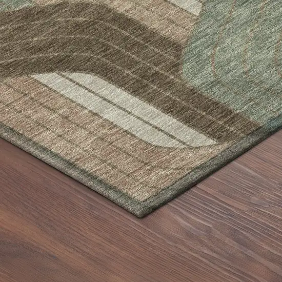 8' Chocolate Beige And Taupe Round Striped Washable Indoor Outdoor Area Rug Photo 8