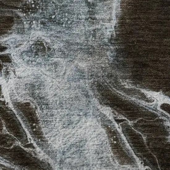 8' Chocolate Blue And Gray Abstract Washable Round Rug With UV Protection Photo 9