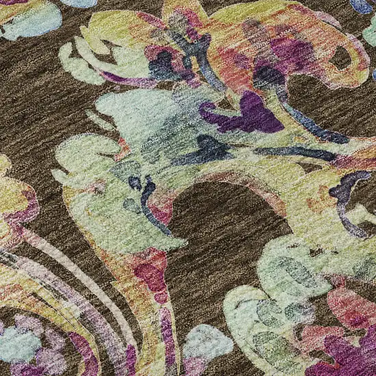 8' Chocolate Blue And Pink Paisley Washable Round Rug With UV Protection Photo 9