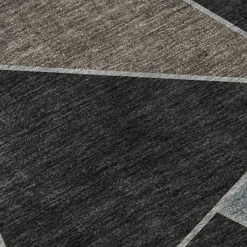 8' Chocolate Brown And Gray Geometric Washable Round Rug With UV Protection Photo 8