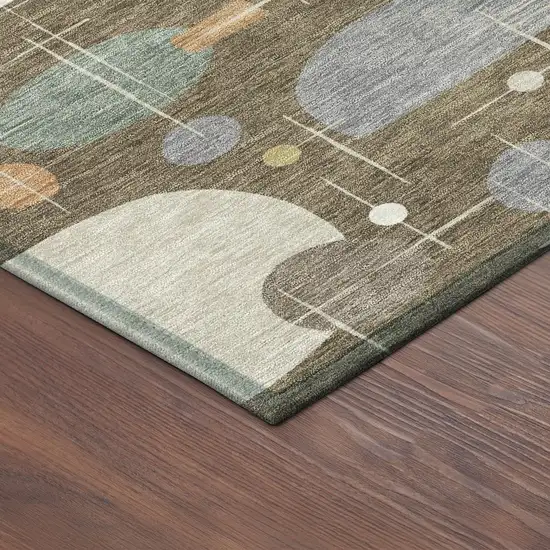 8' Chocolate Brown And Gray Round Geometric Washable Indoor Outdoor Area Rug Photo 8