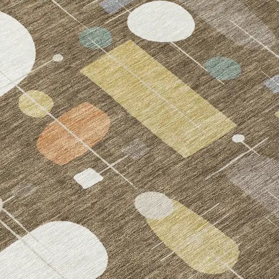 8' Chocolate Brown And Gray Round Geometric Washable Indoor Outdoor Area Rug Photo 9