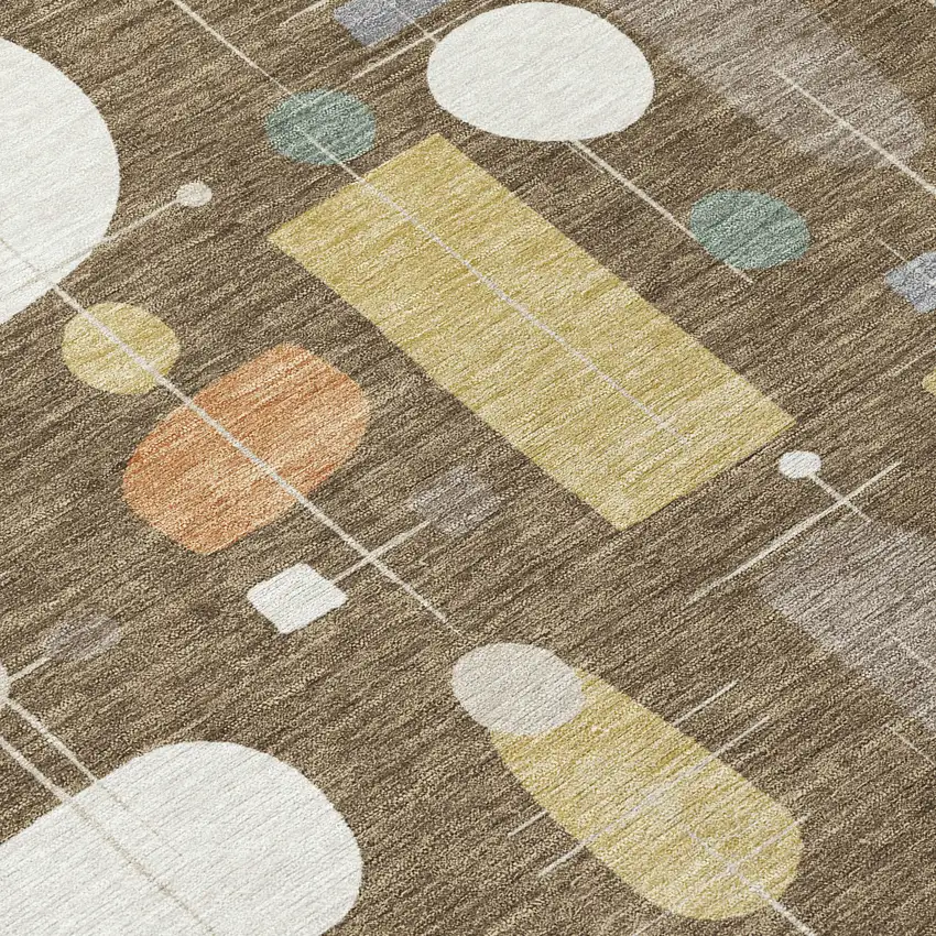 8' Chocolate Brown And Gray Round Geometric Washable Indoor Outdoor Area Rug Photo 9