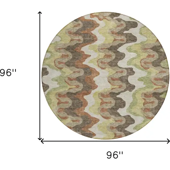 8' Chocolate Copper And Artichoke Green Round Abstract Washable Indoor Outdoor Area Rug Photo 8