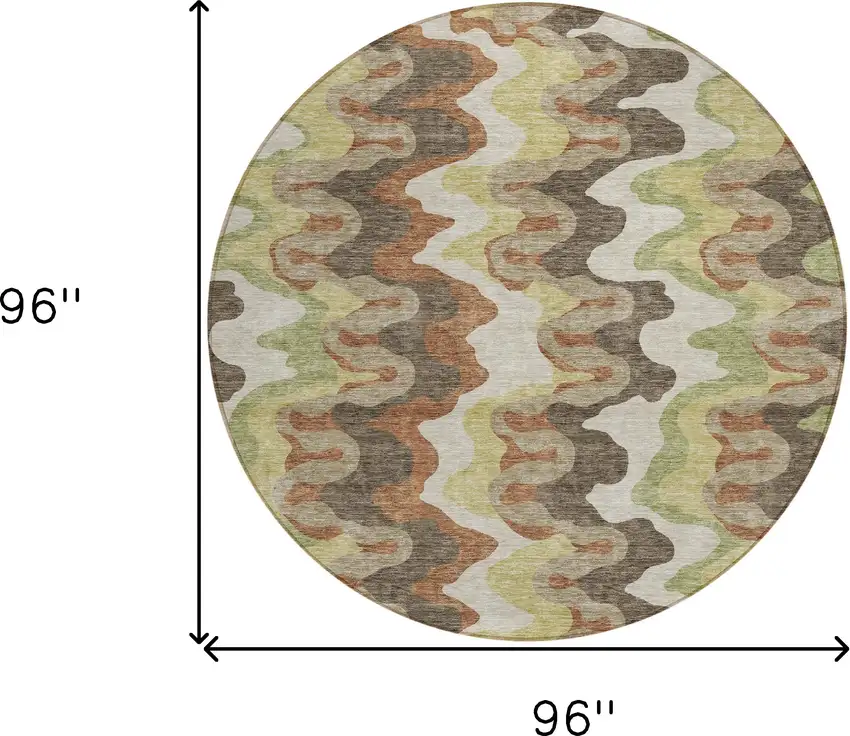 8' Chocolate Copper And Artichoke Green Round Abstract Washable Indoor Outdoor Area Rug Photo 8