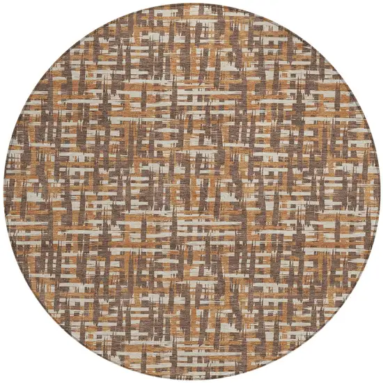 8' Chocolate Copper And Beige Round Abstract Washable Indoor Outdoor Area Rug Photo 6