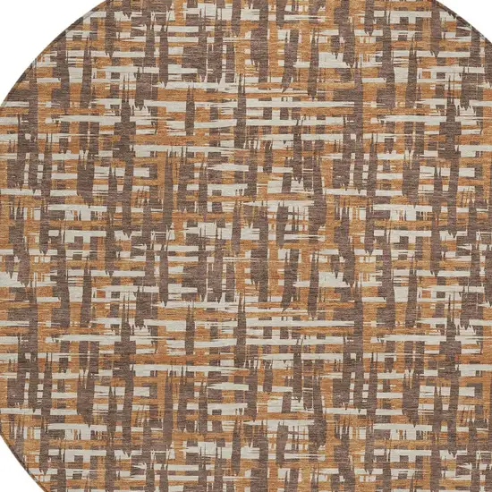 8' Chocolate Copper And Beige Round Abstract Washable Indoor Outdoor Area Rug Photo 5
