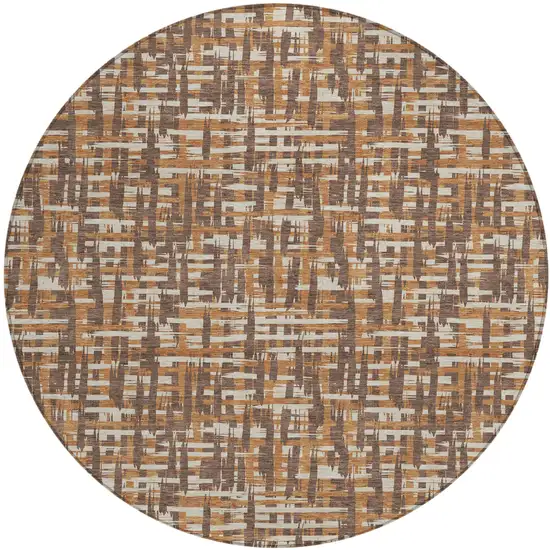 8' Chocolate Copper And Beige Round Abstract Washable Indoor Outdoor Area Rug Photo 2