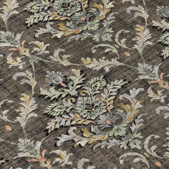 8' Chocolate Copper And Black Round Damask Washable Indoor Outdoor Area Rug Photo 7