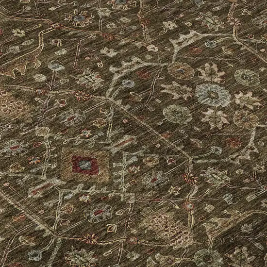 8' Chocolate Copper And Blue Oriental Washable Round Rug With UV Protection Photo 8